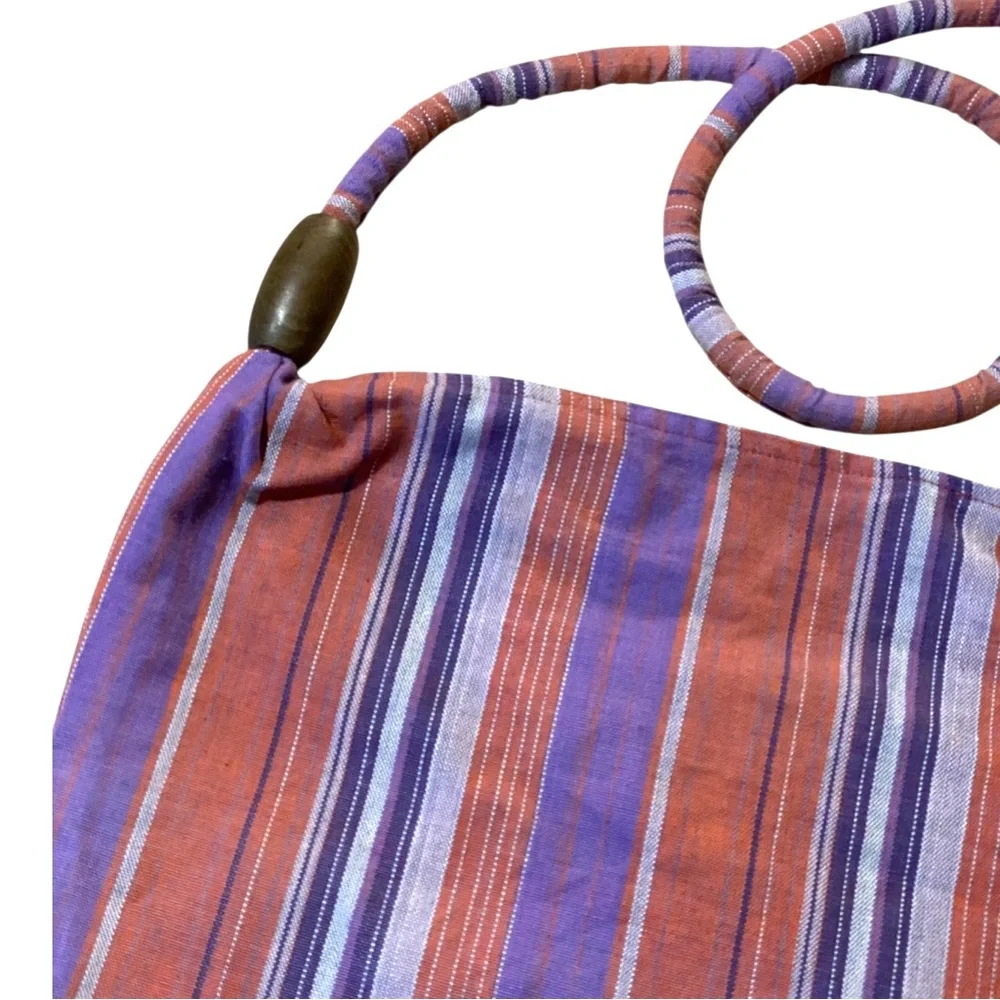 Delia’s Striped Woven Hobo Bag Large Slouchy Purple Coral Boho Beachy Vacation